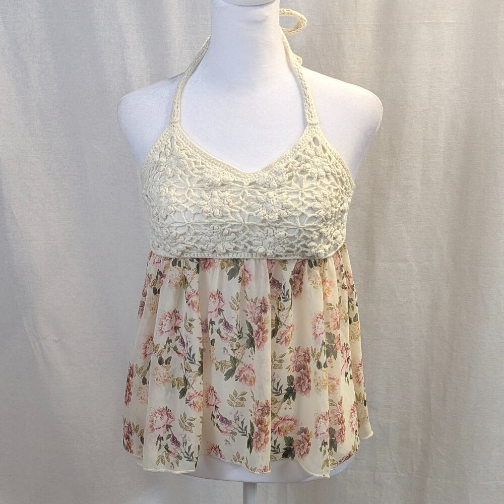 Size XS Crocheted Floral Halter Top